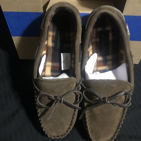 Clarks Other - Clarks Men’s Genuine Suede Plaid Lined Moccasin Slippers Shoes Brown, Size 8